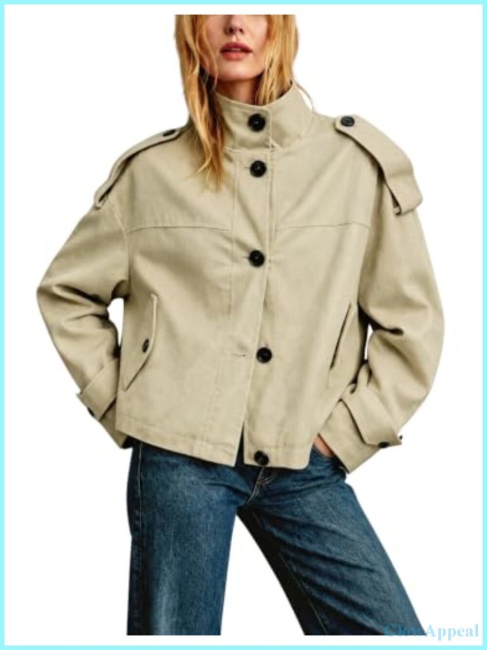 Women's Oversized Cropped Trench Coat Military Style Cotton